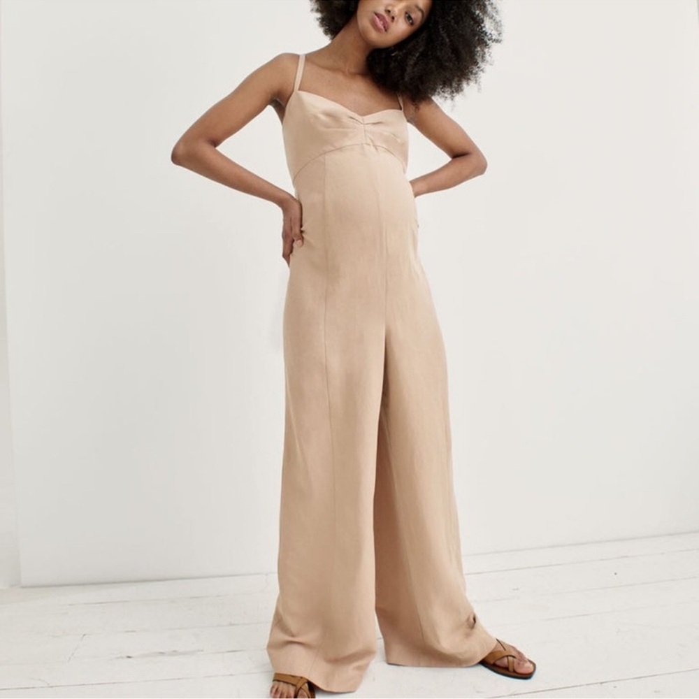Hatch Beige Satin Wide-Leg Jumpsuit